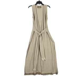 NWOT CHINTAMANI ALCHEMISTRY Cardigan Duster Robe Cover-Up S Tan Tie Fringe Slits